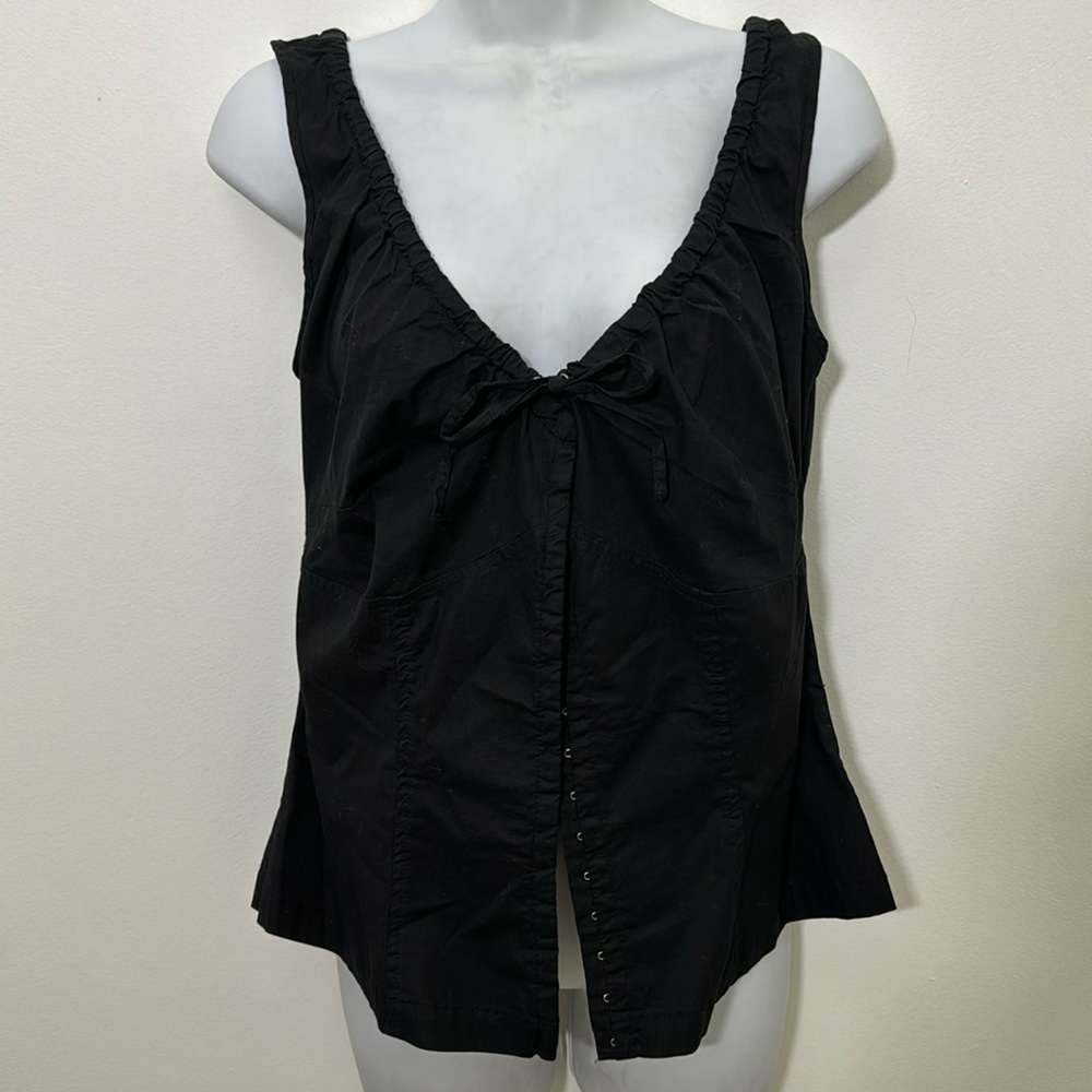 Black corset-like tank top with bow